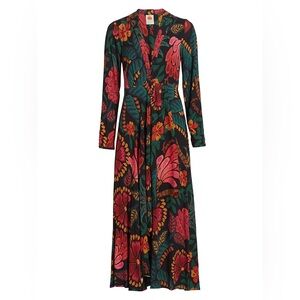 FARM Rio Floral Long Sleeve Dress - Black, Red, Green